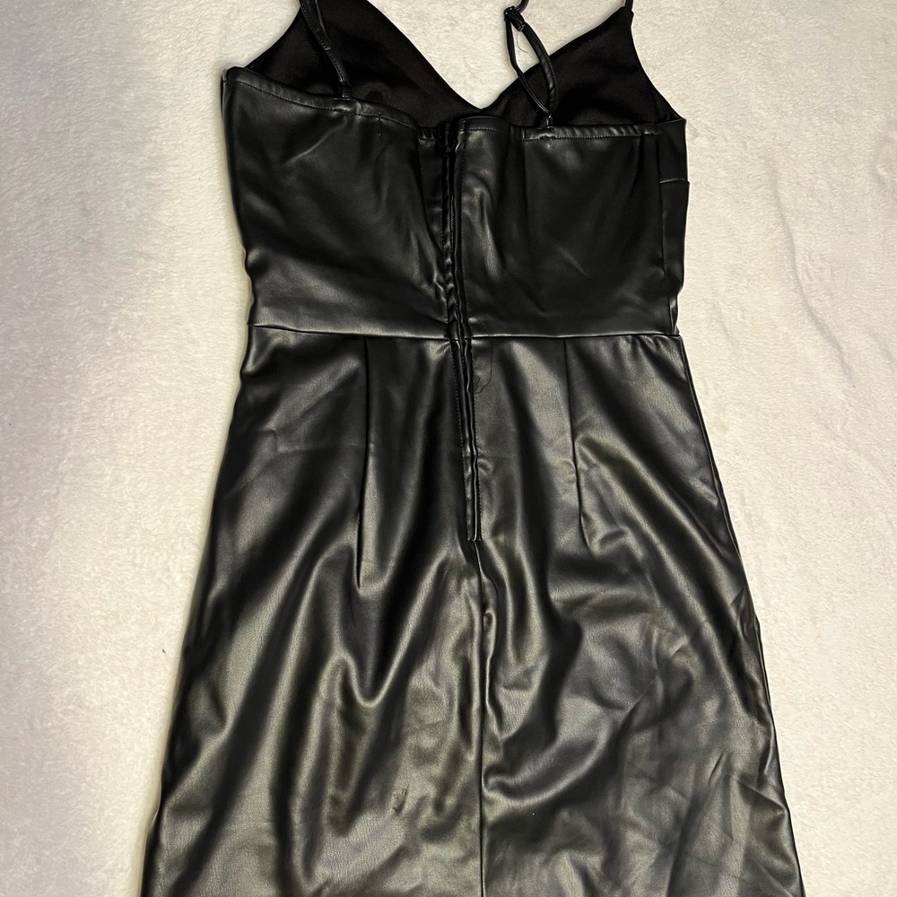 Francesca's Collections Black Faux Leather Slip Dress - Picture 2 of 3